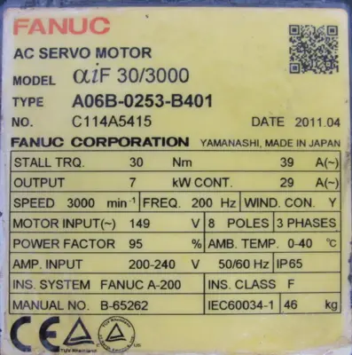 REFURBISHED FANUC A06B-0253-B401 SERVO MOTOR A06B0253B401