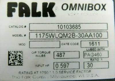 NEW FALK 10103685 GEAR REDUCER 30:1 1175WLQM2B-30AA100