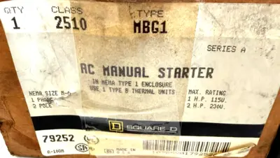 NEW SQUARE D 2510MBG1 MANUAL MOTOR STARTER 600V MAX 2-POLE