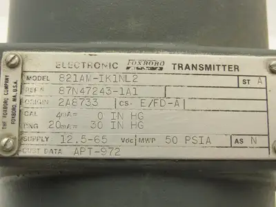 Foxboro 821AM-IK1NL2 Pressure Transmitter/Transducer Electronic 12-65VDC 50PSI