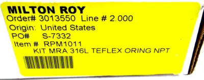 NEW MILTON ROY RPM1011 MAINTENANCE KIT MRA 316L TEFLEX ORING NPT