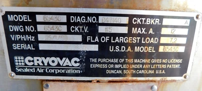 USED CRYOVAC SHRINK TUNNEL 6543C