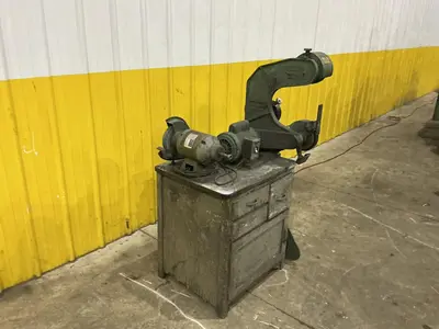 BURR KING MODEL #760 BELT SANDER & CENTRAL MACHINERY MODEL #1024 DOUBLE END GRINDER ON COMMON BASE: YOBRO #24820