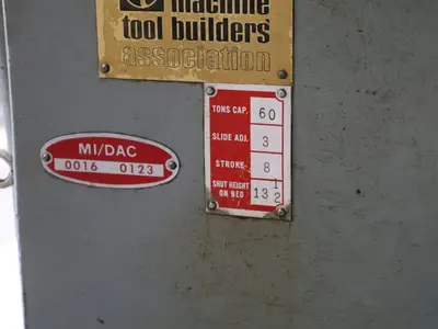 60 TON BLISS MODEL #C-60 OBI STAMPING PUNCH PRESS 8" STROKE: STOCK #23462