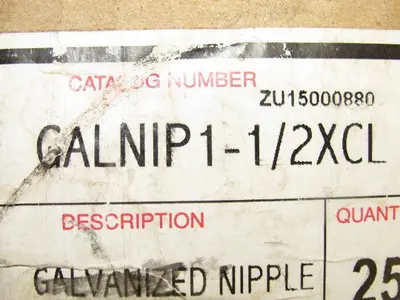 Robroy GALNIP1-1/2 XCL Galvanized Nipple 1-1/2" Closed Lot of 25
