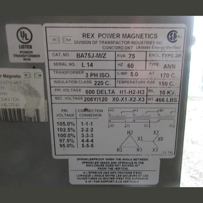Rex 75kVA Isolation Transformer
