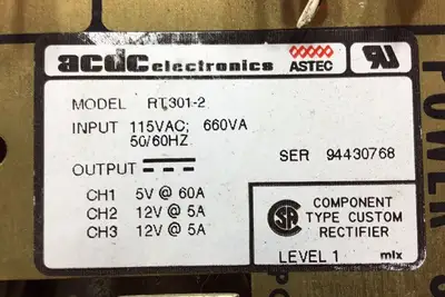 ACDC ELECTRONICS RT301-2 POWER SUPPLY 115 VAC 660 VA MODEL 50/60 HZ 4E-11