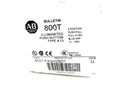 ALLEN BRADLEY 800T-FXQH2BD1 PUSH-PULL DEVICE SERIES U 800TFXQH2BD1 NEW, SURPLUS