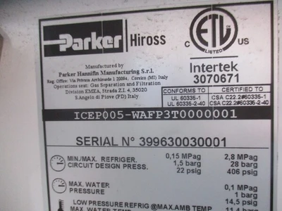 Used 2019 PARKER ICEPOO5-WAFP3T Chillers California US | TNT Industrial #1082792