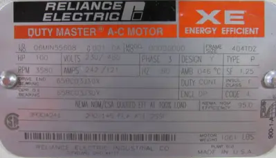 NEW RELIANCE ELECTRIC 06MIN55608 MOTOR 100HP 230/460V 404TDZ