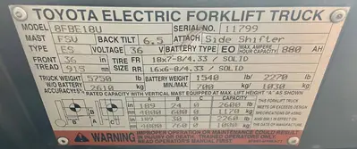 Used 2016 TOYOTA 8FBE18U 3-Wheel Sit down Electric Counterbalance Forklifts Texas US | TB Forklifts #1274963