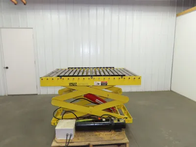 1000LB Scissor Lift Table 64" Travel 38x60" Gravity Roller Conveyor Top 3Ph