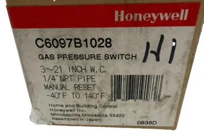 NEW HONEYWELL C6097B1028 GAS PRESSURE SWITCH 1/4"NPT PIPE
