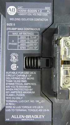 Allen Bradley 100W-B300N*2 Size 5 Welding Isolation Contactor 270A Used