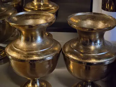 Lot of (2) Aluminum Decorative Table Vase 9" x 14"