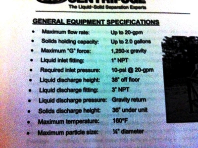 US Centrifuge Ultramatic A120 self-cleaning centrifuge.