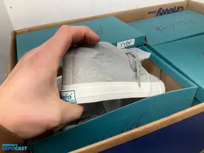 Box of BlowFish Malibu shoes, assorted models, sizes, and colors