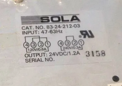 NEW SOLA 083-00212-0300-24 POWER SUPPLY 240VAC 60HZ, 08300212030024