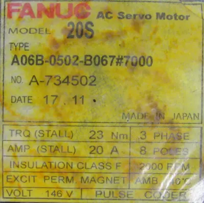REFURBISHED FANUC A06B-0502-B067#7000 SERVO MOTOR A06B0502B067 7000
