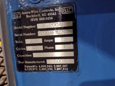 5,500 LBS X 48" AWC ACCRA WIRE CONTROLS MODEL #F-200AF HORIZONTAL PALLET TYPE POWERED DE-COILER REEL: STOCK #19270