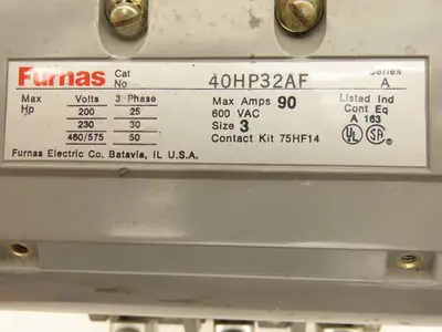 Furnas 40HP32AF Contactor Motor Starter 3Ph 600v 50Hp Ser A Coil 120v