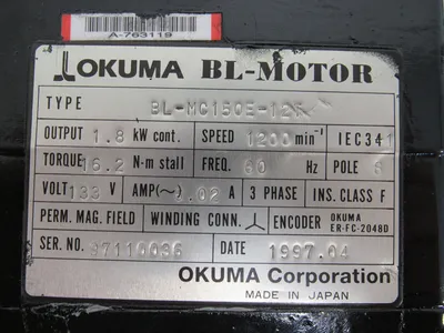 REFURBISHED OKUMA BL-MC150E-12T SERVO MOTOR BLMC150E12T