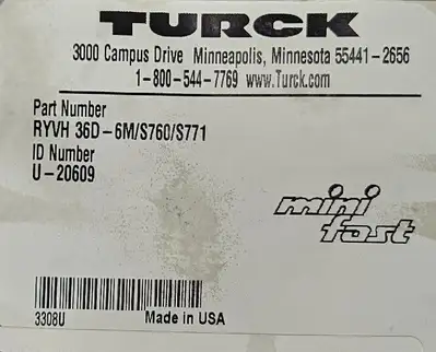 TURCK RYVH 36D-6M/S760/S771 Mini Fast PLC Cable Loc 5E-13