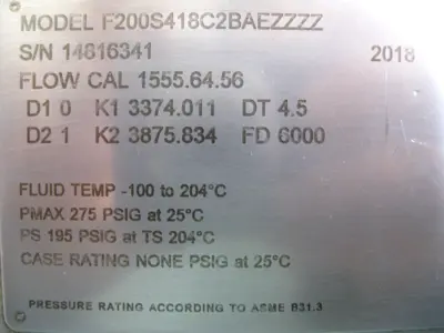2" 150# Micro Motion F200 Sensor 800 Enhanced Core Processor CALIBRATED P13