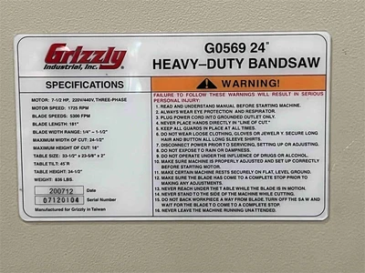 Used 2007 GRIZZLY G1094 Woodworking Vertical Band Saws California US | MachineryMax #1763019