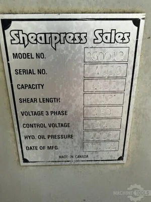 Used 2001 ACCURSHEAR 850012 Power Squaring Shears (Inch) Georgia US | The Equipment Hub #1283677
