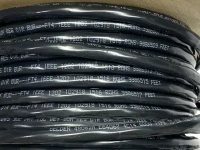 USED BELDEN TRAY & TC CABLE BLK PVC JKT 4-CONDUCTOR 14AWG 600V SPOOL OF 120'
