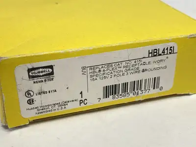 USED HUBBELL HBL 4-PLEX RECEPTACLE IVORY 2-POLE 15A 125V