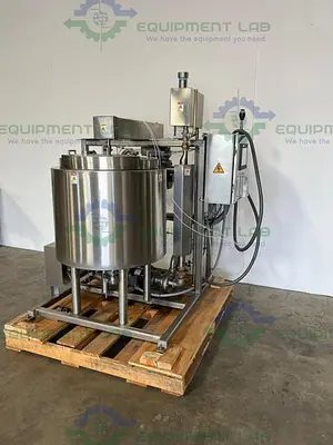 USED METAL FABRICATION 50 GALLON JACKETED MIXING TANK W/ SIDE SCRAPER, CONTROLLER