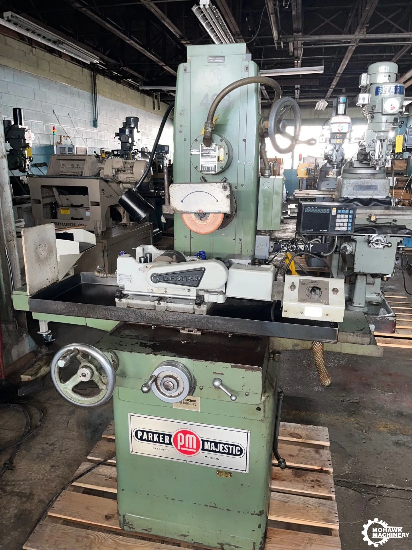 5" UNISON DEDTRU "C" CENTERLESS GRINDER GRINDING SYSTEM w/6" x 18" PARKER MAJESTIC "2" SURFACE GRINDER BASE - SONY "LH51" DIGITAL READOUTS