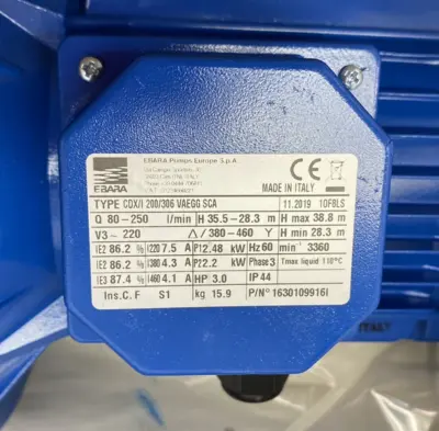 USED EBARA STAINLESS STEEL CENTRIFUGAL PUMP 3-PHASE 60HZ