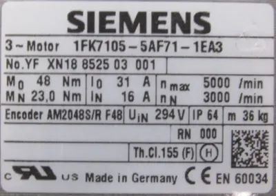 NEW SIEMENS 1FK7105-5AF71-1EA3 SERVO MOTOR 1FK71055AF711EA3