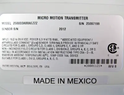 USED Micromotion 2500 D3ABBAEZZZ