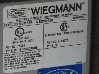 Wiegmann N12202008 Electrical Box Enclosure 20x20x8" Backplate