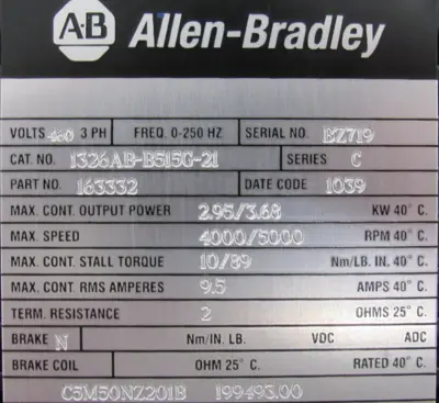 NEW ALLEN BRADLEY 1326AB-B515G-21 SERVO MOTOR 163332 1326ABB515G21