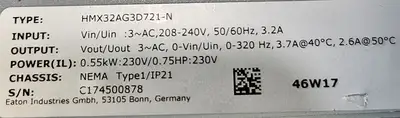 Eaton HMX32AG3D721-N Variable Frequency Drive (BIN142)