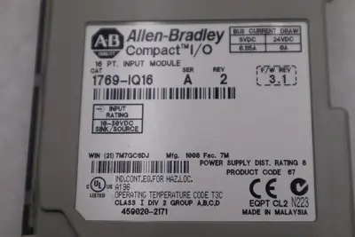 ALLEN-BRADLEY 1769-IQ16 SERIES A 16 PT. INPUT MODULE STOCK #K-1562C