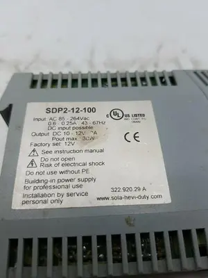 Sola SDP 2-12-100T DIN Rail Power Supply 115/230VAC Input, 12VDC 2.5A Output