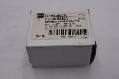 Eaton C25bnb220a Cutler-Hammer 120Vac Non-Reversing Definite Purpose Contactor