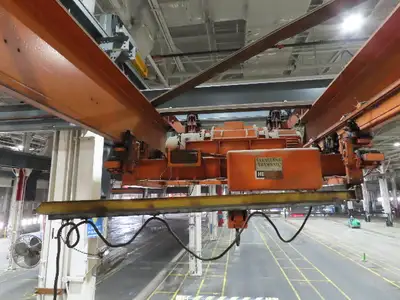 Cleveland Tramrail P&H 7.5 Ton Double Girder Underhung Bridge Crane 45' 10" Span