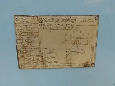 Westinghouse P10001 MPC Mini Power Center 10kva Transformer 480V In 120/240V Out