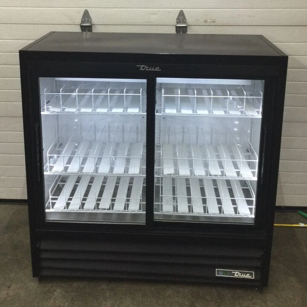 167-0235 True GDM-41SL-48-HC-LD Two Section Glass Door Self Contained Cooler