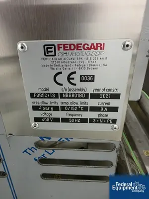 New | in-Stock Fedegari Fedegari Steam Sterilizer, Model FOB5C/TS Sterilizers NL | Federal Equipment Company #1411519