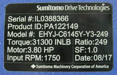 NEW SUMITOMO EHYJ-C6145Y-Y3-249 SPEED REDUCER 249:1 PA122149 EHYJC6145YY3249