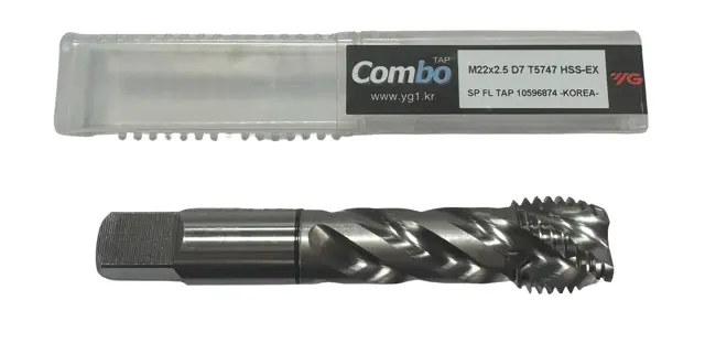 YG M22 x 2.5 HSS-EX Spiral Flute Tap Modified Bottoming 4 Flute D7