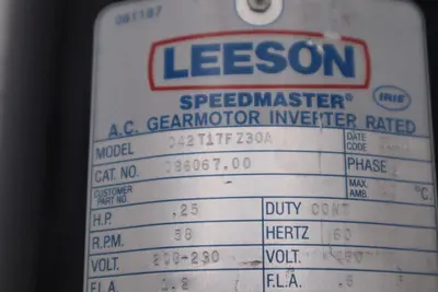 LEESON C42T17FZ30A  .25HP 58RPM 42YFR TEFC 208-230/ 460V 3PH STOCK M-150